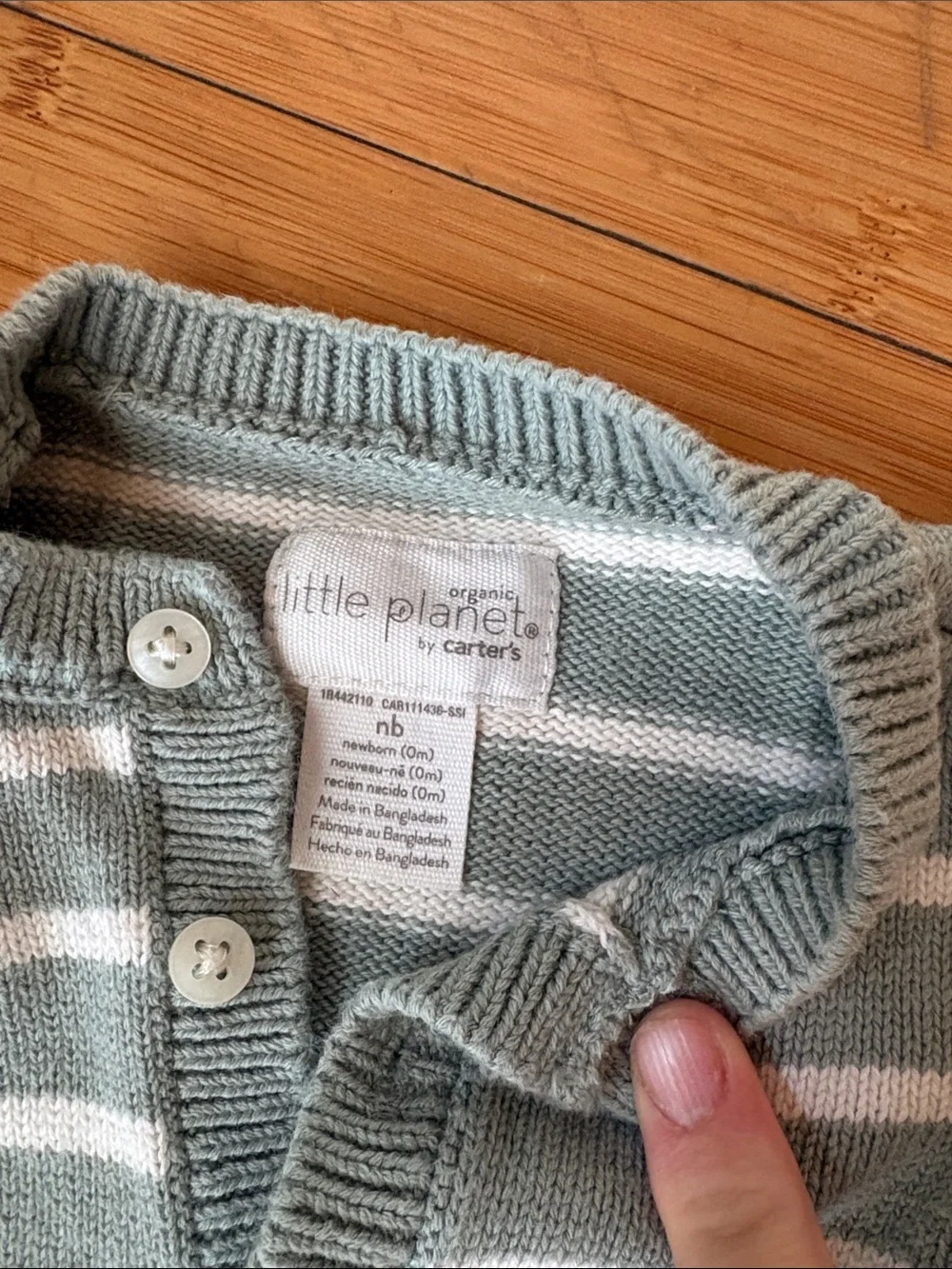 Little Planet Sage Green & White Striped Knit One-Piece